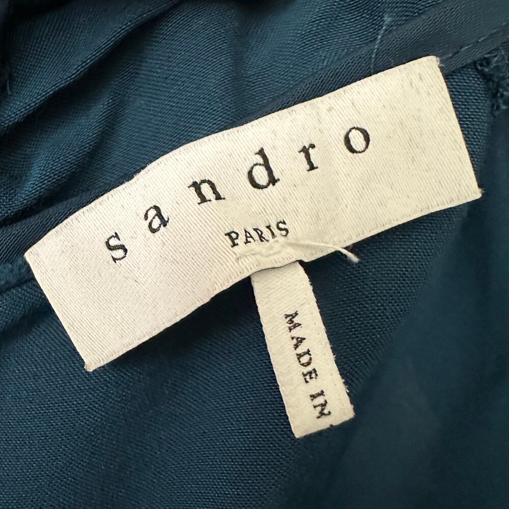 NEW Sandro Studded Bow Collar Dress Silk Blend Women's Teal Size 38 - Picture 5 of 7